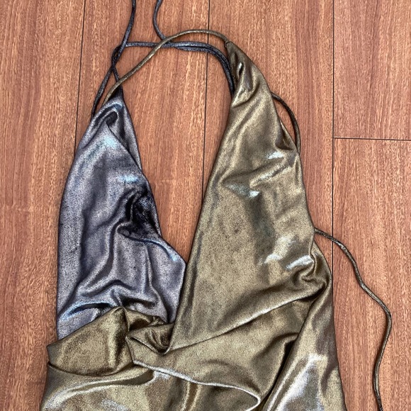 House of CB Davina Silver Gold Drape Halter Mini Dress XS - Picture 2 of 10